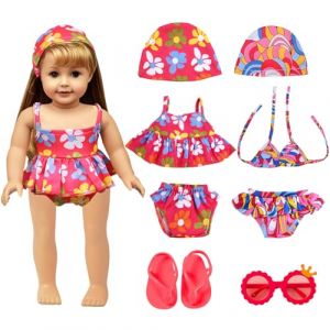 Maillot de Bain pour Poupée, Set de Bain pour Poupées, Tenue de Piscine de Poupées, Vêtements de Bain pour Poupée, avec Maillot de Bain Lunettes de Soleil Chaussures, pour Poupée 35-45 cm (MINGYANYA LIMITED, neuf)
