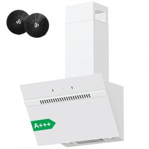 FIREGAS Hotte aspirante inclinée 60 cm, classe A+++, débit d'air 684 m³/h, hotte de cuisine 9 vitesses, commande tactile et gestuelle, hotte murale évacuation ou recyclage, blanc (Firegas Kitchen Appliances, neuf)