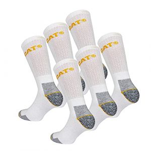 Caterpillar 6 Paires Chaussettes Travail Mi-Mollet - Chaussures de Sécurité - Pointe et Talon Renforcé - Coton Eponge (41-45, 6 Paires Blanc) (Naduf, neuf)