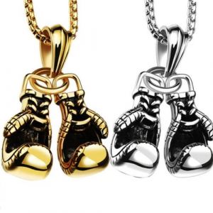 Meet-Shop Pendentif Collier Gant de Boxe 2PCS en Acier Inoxydable, Style Gothique Punk avec Chaîne (Or, Argent) (Meet-shop, neuf)