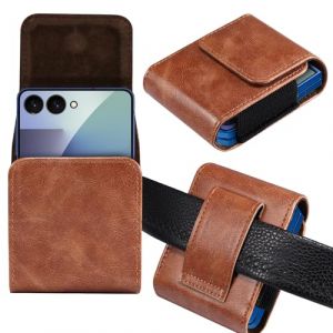 Miimall pour Samsung Galaxy Z Flip 5/4/3 Coque en Cuir &Eacute;tui de Ceinture pour Galaxy Z Flip 5, Flip 4, Flip 3, Flip, Motorola Razr, Motorola Razr 40 Ultra -Brun (Miimalleu, neuf)