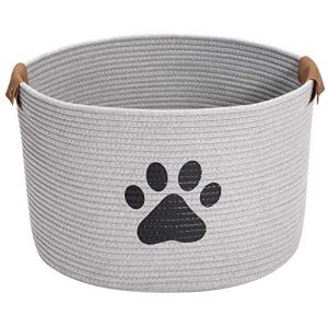 Geyecete rond Panier de rangement en corde de coton pour Chien jouets,Panier de Stockage Portable avec poignée en simili cuir,pour Organiser jouets pour animaux et Vêtements et Accessoires -Gray (PetHuiy, neuf)
