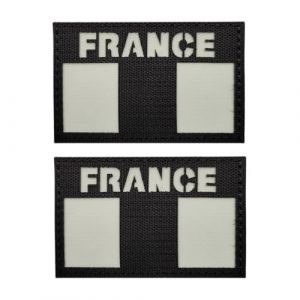 Drapeau Français Patch France Militaire Patchs IR Réfléchissant Tactique Morale Écusson Tissé pour sac à dos et casque uniforme (Lumière nocturne noire) (YOYUMI, neuf)