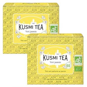 Kusmi Tea - Vert au Jasmin Bio - Lot de 2 boîtes - Mélange Biologique de Thé Vert au Jasmin - Thé Vert Aromatisé - À Déguster Chaud ou en Thé Glacé - 2x20 Sachets de Thé (Kusmi Tea - Paris, neuf)