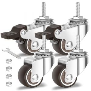 HOLKIE 4 Roulettes pour meubles 25mm avec freins M6-1 x 20mm roulettes pivotantes à tige filetée - Roulettes charge lourde verrouillables capacité totale 40kg (2 avec freins et 2 sans) (GuJi Direct, neuf)