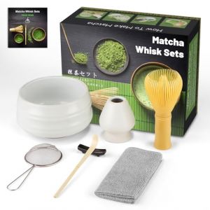 Kit complet pour cérémonie du thé japonais Matcha, comprenant 7 pièces : fouet à matcha en résine jaune, ensemble de fouets à matcha, boîte à matcha pour cérémonie du thé (blanc mat, résine) (Chen jianghui, neuf)