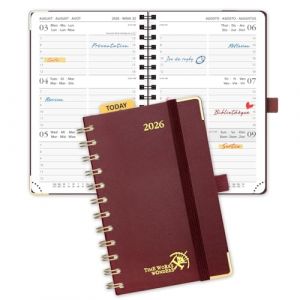 POPRUN Agenda de Poche 2026 A6 Semainier 16 x 10,5 cm - Couverture Rigide Spirale, Petit Agenda, D'Jan 2026 à Déc 2026-12 Mois, Poche intérieur, Papier 100 g/m², Bourgogne (Time Works Wonders, neuf)