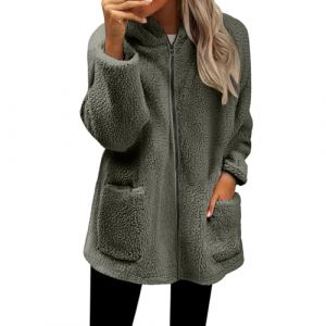 Cocila Veste Polaire Pour Femme Fermeture &eacute;Clair Int&eacute;Grale Douce L&eacute;G&egrave;Re Manches Longues Capuche Avec Poches 2025 Manteau Cintr&eacute;E Green Xxl Veste Militaire Femmes Kaki Bi Matiere Femme (CHOHJIA, neuf)