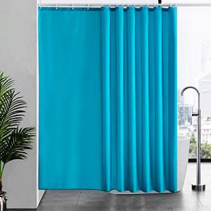 Rideau de Douche Anti Moisissure Tissu en Polyester Imperméable Rideaux de Douche Textile Lavable pour Baignoire ou la Salle de bain 16 Crochets de Rideau Douche-Turquoise Extra Long 244x200cm. (newpower, neuf)