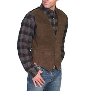 Gilet en daim pour homme - Gilet en cuir marron m&eacute;di&eacute;val d&eacute;contract&eacute; vintage western cowboy gilet sans manches veste slim fit gilet gilet de loisirs en cuir marron motard gilet gilet pour homme, (henanxianglijuzhuangshicailiao, neuf)