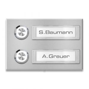 Metzler&reg; sonnette multifamiliale avec bouton LED inox et plaque nominative interchangeable aluminium-gris &ndash; montage en saillie IP67 &ndash; c&acirc;blage simple ou double &ndash; 10 ans pi&egrave;ces d&eacute;tach&eacute;es (Metzler GmbH, neuf)