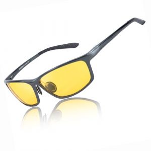 Myiaur Lunettes de conduite de nuit pour homme - Monture en m&eacute;tal - Verres jaunes polaris&eacute;s - Lunettes de vision nocturne id&eacute;ales pour la pluie, le brouillard et la conduite de nuit, 65 Millimeter (MYIAUR EU, neuf)