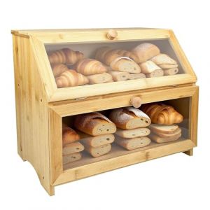 Ravytha 2 Couches Boite a Pain, Huche &agrave; Pain avec Porte Magn&eacute;tique, bo&icirc;tes &agrave; pain pour le Rangement des Viennoiseries et Alimentaire(Jaune, 39.5cm &times; 25cm &times; 32cm) (LASCU STORE S.R.L., neuf)