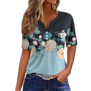 a Mazon Mon Compte Tee Shirt Femme Coton Classique Sexy Élégant Grande Taille Col V Tops Henley Chemisier Chic Boheme Boutonné Manches Courtes Blouse Basique Tee Tee Shirt Sport Femme(Bleu Clair,L) (LOAMD, neuf)