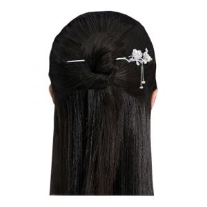 Épingle à cheveux argentée Qipao pour robe - Pompon fleur - Taille unique (HangErFeng, neuf)