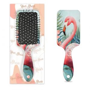 Peigne à cheveux de massage antistatique avec coussin d'air, brosse à cheveux rose, flamant rose, feuilles de palmier tropicales, thème floral, jungle, brosse de massage carrée pour femme et fille (OSAM SPACE, neuf)