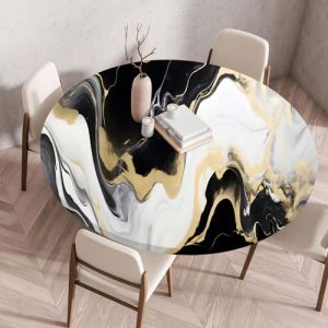 Highdi 3D Nappe Ronde avec Bord Élastique, Nappe de Table Anti-Tache Antidérapante Nappe Jardin Exterieur Protection Table Ronde Extensible pour Cafe Cuisine Fête Table (Pierre G,120cm) (Highdi, neuf)