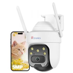 Ctronics 5MP Cam&eacute;ra Surveillance WiFi Exterieure, PTZ Camera IP Exterieur WiFi 2,4/5GHz avec AI D&eacute;tection Suivi Auto, Nocturne Couleur 30M, Audio Bidirectionnel, 128GB TF/Cloud/FTP/NVR (GrassGrow UK & EU, neuf)