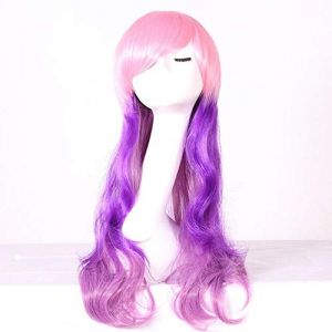 GJBXP 26 pouces Mode Pas Cher Longue Ondulée Couleur Femme Perruques Anime Cosplay Halloween Lolita Bleu Pourpre Vert Ombre Perruque Avec Bangs 04 (good stuff A, neuf)
