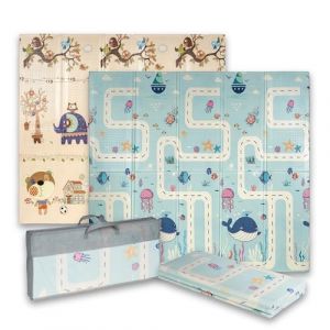 Buddy Baby - Tapis de jeu XXL pour bébé, 180 x 200 cm, double face, rembourré, pliable et avec sac de transport - Dès la naissance - Idéal comme cadeau (Océan/Éléphant) (SLEEP & PLAY, neuf)