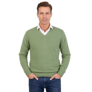 Marenza Col en V pour Homme à Manches Longues en Cachemire en Soie fabriquée en Italie, Vert Sauge., Large (Bo.MA., neuf)