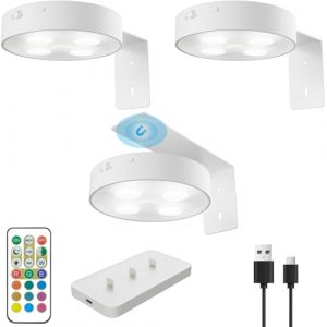 Electight Lampe Tableau Sans Fil Rechargeable, Lot de 3 Appliques LED avec Télécommande, Éclairage Tableau 12 Couleurs, Spot à Piles USB pour Peintures, Cadres, Décorations Murales et Vitrines (Yahuidirect, neuf)
