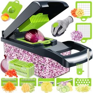 Coupe Legumes Multifonctions,16 En 1 Mandoline Cuisine,Coupe Legumes Manuel,Mandoline Professionnelle Cuisine,Decoupe Legumes avec 7 Lames Réglable,Coupe Legume pour Oignons Tomates Carotte Concombre (WEI-XIANG, neuf)