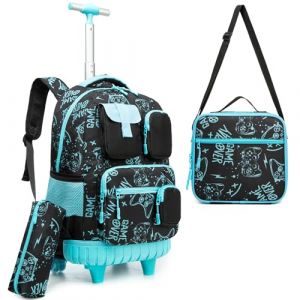 HTgroce Sac Garçon 3 en 1 Sac à Dos avec roulettes Garçon Primaire, Cartable Roulette Bagages Cabine Loisir Voyage Enfant Garçon Primaire (Lldaily EUR, neuf)