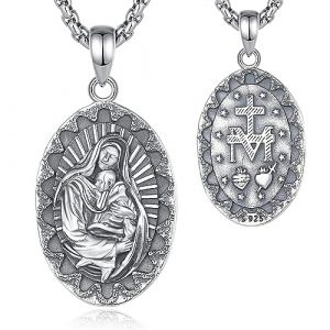 CELESTIA Vierge Marie Collier Chretien Medaille Miraculeuse Pendentif de Protection pour Femme Argent Sterling 925 Bijoux Protection avec 56cm Chaîne Acier Inoxydable, Cadeau Chretienne (CELESTIA, neuf)