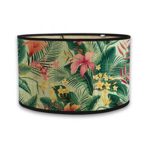 FANSU Abat-Jour En Abat, For&ecirc;t Tropicale Humide Jour Tambour Vintage Abat, Abat-jour de Lampe de Table Lampadaire de Table Plafond Lustre Abat-Jour D&eacute;coration (30 * 20cm,Fleurs roses) (JINBO, neuf)