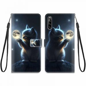 KARTXITAI Cuir Coque Compatible avec Sony Xperia L4 Antichoc avec Support Clapet Design Motif Dr&ocirc;le &Eacute;tui Bumper Portefeuille Magn&eacute;tique Cr&eacute;atif Case Cover Housse-Lune Chat,Ciel,&eacute;toiles (KARTXITAI, neuf)