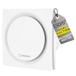 Turbionaire RING 150 SW Ventilateur de Salle de Bain, 150 mm, Double Aspiration P&eacute;rim&eacute;trique et Frontale, Blanc, Clapet Anti-Retour, Clapet anti-retour, Protection IPX4 (INTAX TRADING, neuf)