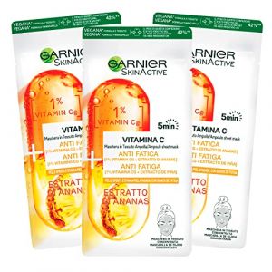 3x Garnier SkinActive Vitamine C Masque en Tissu Ampoule Concentr&eacute;e Effet Anti Fatigue et Antioxydant avec Extrait Ananas - 3 Masques Jetables (CorpoeCapelli, neuf)