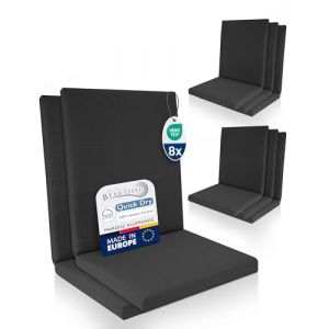 Beautissu Lot de 8 Coussin Chaise Jardin Bas Dossier 100% Imperméable 100x50 cm - Résistant-UV Confortables & Facile à Entretenir Lavable - Quick Dry Coussin Exterieur Fauteuil Jardin Anthracite (Brandvin, neuf)