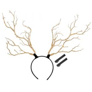 CALLARON Coiffe en bois de cerf D&eacute;cor bande de cheveux pour fantaisie -t&ecirc;te en bois de cerf casque en de cosplay de de de wapiti paillettes de r&eacute;sine Dor&eacute; (Raindrops On Roof, neuf)
