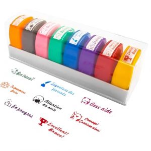 HOVCEH Tampon Encreur Enseignant Français Motivants, Boîte 8 Tampons Auto Encreurs Baroques, Tampon Maitresse décole pour Cadeau Professeur et Encourager Élèves (FMKJEU, neuf)