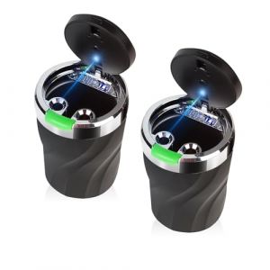 Cendrier de voiture, cendrier voiture avec couvercle &agrave; ressort, portable non - fumeur avec lumi&egrave;re LED, en acier inoxydable pour le camping (Vert 2 pi&egrave;ces) (longzhiyu, neuf)