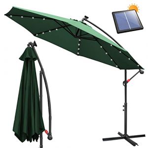Ansobea 350 cm Parasol de jardin exterieur avec éclairage Solaire LED, Parasol Déporté en Aluminium avec Protection UV, pour Jardin, terrasse, Balcon (Vert) (Big Bird GmbH, neuf)
