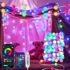 AUAUY Guirlande lumineuse Intelligente Globe, 10 M 66 LED Guirlande Lumineuse Extérieur/Intérieur, Changement de Couleur, Alimentée par USB, avec Application, Décoration de Fête D'Halloween, Noël (Lairi, neuf)