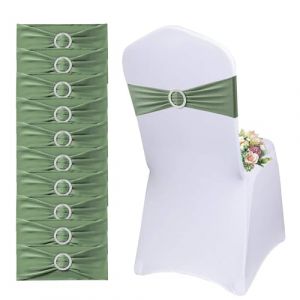QeeFop Lot de 50 Écharpes De Chaise Élastiques avec Boucle Ronde - Housse de Chaise et Ceinture Extensible Décoration pour Mariage, Banquet, Fête, Réception, Fête d'anniversaire (Vert) (Gelaiyu Tech, neuf)