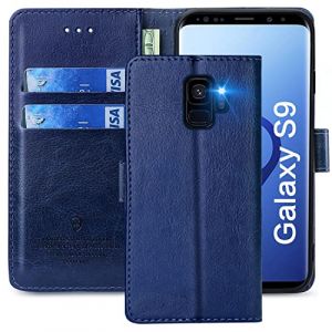 FMPCUON Coque pour Samsung Galaxy S9, &Eacute;tuis &agrave; Rabat Samsung Galaxy S9,Premium PU Etui Housse en Cuir Portefeuille de Protection Magn&eacute;tique pour Samsung Galaxy S9,Bleu (FMPCUON-EUR, neuf)