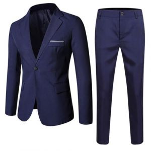 Costumes Homme 2 Pi&egrave;ces Coupe Ajust&eacute;e D&eacute;contract&eacute; Veste &agrave; Boutons Blazer et Pantalon Smoking Blazer &Eacute;l&eacute;gant Costume Business Mariage F&ecirc;te Costumes (52-Marine, 6XL) (Wtinfer ⭐⭐⭐⭐⭐ 5, neuf)