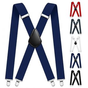 Aomig Bretelles Homme Larges Réglable 4 Clips, Bretelles Extra Larges en X pour Hommes avec Pinces Bleu Marine et Tissu Épais - 3.5 cm (OODDH, neuf)