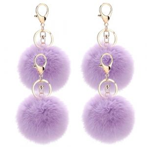 JK Home Lot de 4 Porte-clés Pompon en Fausse Fourrure Pendantif pour Sac à Main Voiture Bagage Porte-clé Saint-Valentin Anniversaire Violet (JK Happy Shopping, neuf)