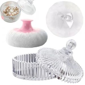 Bollisate Grande houppette &agrave; poudre et r&eacute;cipient pour le corps, applicateur doux et lavable avec &eacute;tui | R&eacute;cipient &agrave; poudre en verre avec houppette pour femme, beaut&eacute;, visage, de teint, maquillage (zenxucheng5549, neuf)