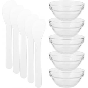 JHKNNK Bol M&eacute;langeur Spa en Verre Transparent 5 Pi&egrave;ces, Bol &agrave; Masque Facial Petit Format, &Eacute;pais et Solide, Kit Beaut&eacute; DIY pour Salon et Soins Maison, Accessoires Blanc Style Al&eacute;atoire (McuiQiong, neuf)