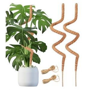 Haoledy 120cm Tuteur Monstera, Flexible Tuteur Plante Grimpante avec 2 Pi&egrave;ces de Corde de Jute 2m, Tuteur en Fibre de Coco pour Plante 7mm Noyau en Aluminium Tuteur pour Plante Interieur (2PCS) (Haoledy, neuf)