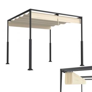 LZQ Pergola Tonnelle 3 x 3 m avec cadre en acier robuste et toit ouvrant r&eacute;glable, toit de terrasse en polyester rev&ecirc;tu de PA, protection solaire r&eacute;sistante aux intemp&eacute;ries, pour jardin et terrasse (Anning Home, neuf)
