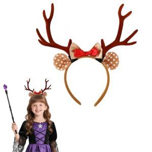 Serre-T&ecirc;te en Bois de Renne, Accessoires Costume Cerf Serre-T&ecirc;te avec Oreilles Bois de Cerf et N&oelig;ud Coiffe en Corne Faon pour Femmes et Filles F&ecirc;te No&euml;l Halloween Cosplay (ChuangYing, neuf)