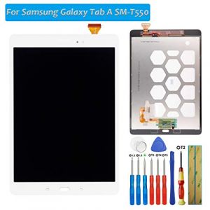 E-YIIVIIL Écran LCD de rechange compatible avec Samsung Galaxy Tab A SM-T550 T550 SM-T555 T555 Écran tactile LCD assemblé avec outils (blanc) (DeRui2019, neuf)
